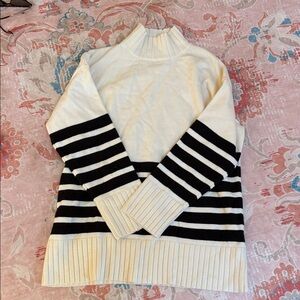 Commense Black and Cream Striped Turtleneck Sweater